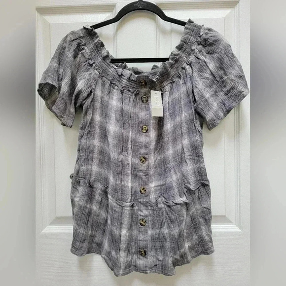 Maurices On/Off The Shoulder Elastic Plaid Blouse Size Medium NWT - Picture 1 of 3